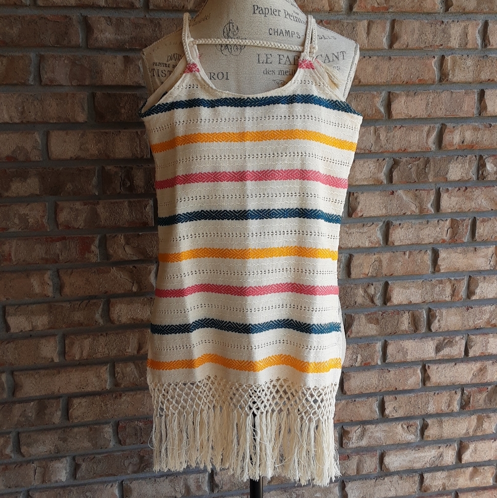 Jaline Boho Hand Woven Textile Top with Fringe Detail.